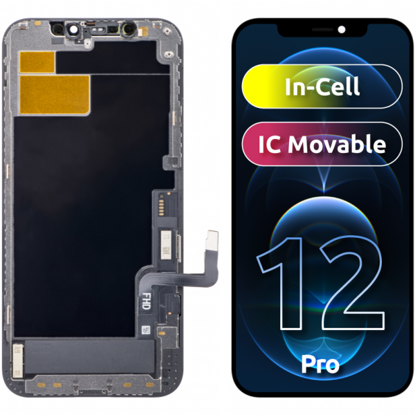 Display cu Touchscreen ZY pentru Apple iPhone 12 / 12 Pro, cu Rama, Versiune LCD In-Cell IC Movable, Negru