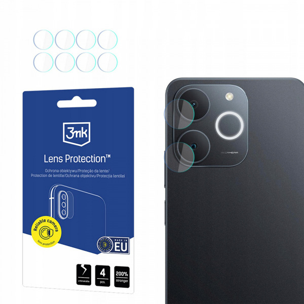 Folie de protectie Camera Spate 3MK Protection pentru Realme Note 70T, Sticla Securizata, Set 4 bucati, Transparenta