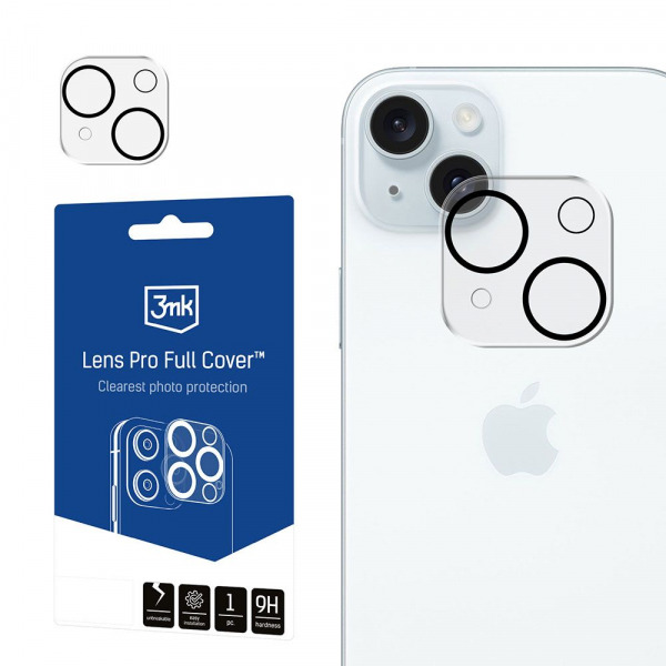 Folie de protectie Camera Spate 3MK Protection Pro pentru Apple iPhone 15 Plus / 15, Sticla Securizata, Neagra