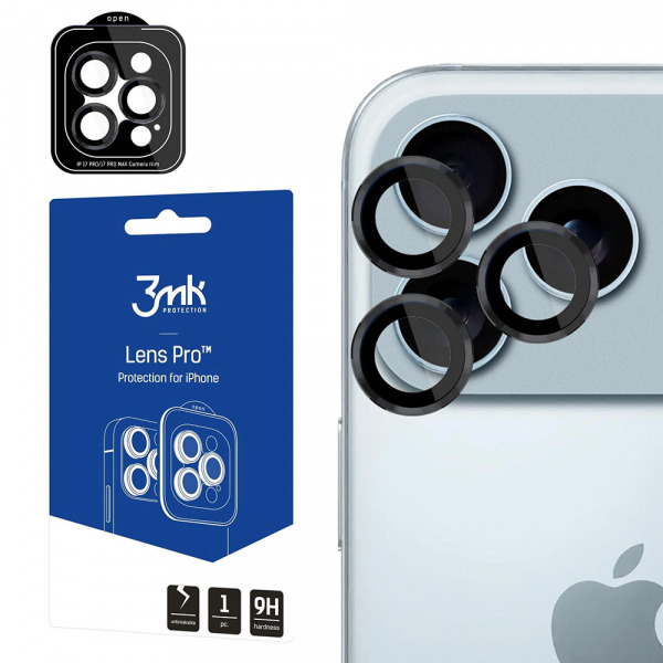 Folie de protectie Camera Spate 3MK Protection Pro pentru Apple iPhone 18 Pro Max / 17 Pro Max / 18 Pro / 17 Pro, Sticla Securizata, Neagra