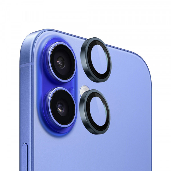 Folie de protectie Camera Spate Blueo Metal Frame pentru Apple iPhone 16 Plus / 16, Sticla Securizata, Albastra