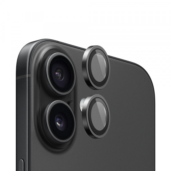 Folie de protectie Camera Spate Blueo Metal Frame pentru Apple iPhone 16 Plus / 16, Sticla Securizata, Neagra