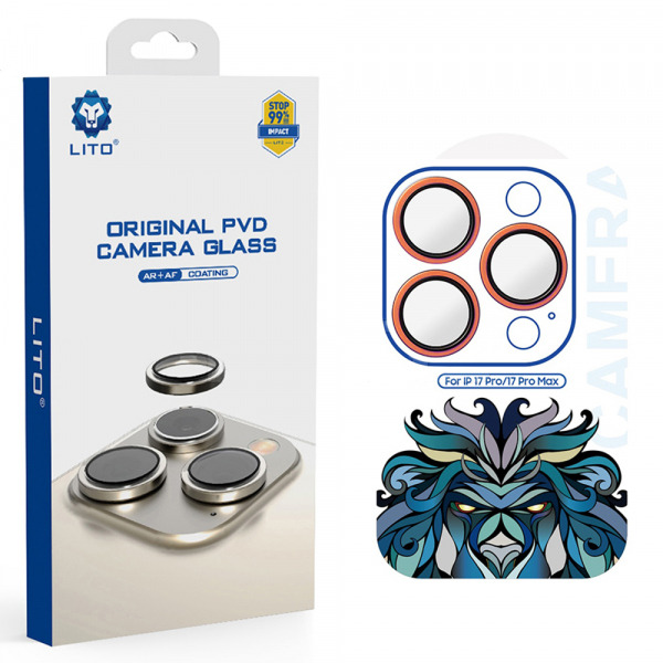 Folie de protectie Camera Spate Lito Titanium AR pentru Apple iPhone 17 Pro Max / 17 Pro, Sticla Securizata, Portocalie