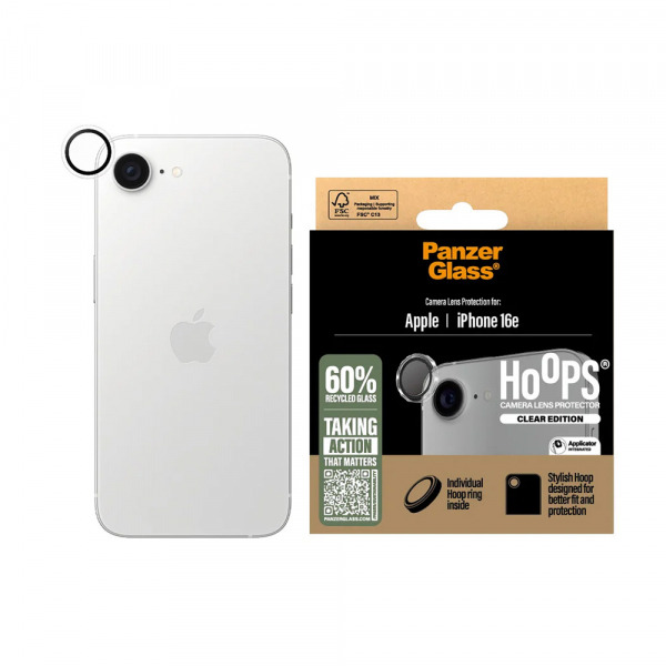 Folie de protectie Camera Spate PanzerGlass Hoops pentru Apple iPhone 17e / 16e, Sticla Securizata, Transparenta