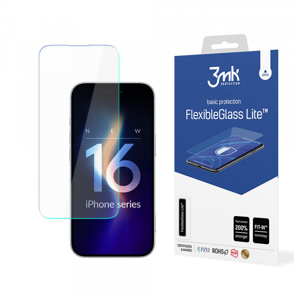 Folie de protectie Ecran 3MK FlexibleGlass Lite pentru Apple iPhone 16, Sticla Flexibila, Full Glue
