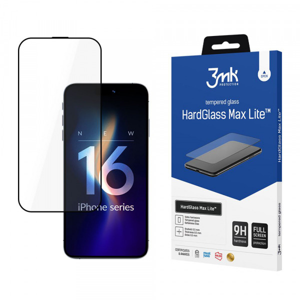 Folie de protectie Ecran 3MK HardGlass pentru Apple iPhone 16 Pro Max, Sticla Securizata, Full Glue, Neagra