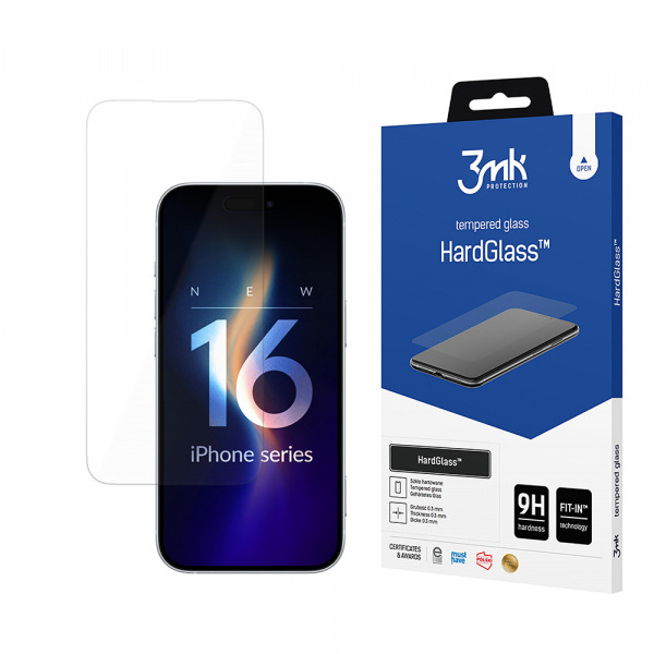 Folie de protectie Ecran 3MK HardGlass pentru Apple iPhone 16, Sticla Securizata, Full Glue