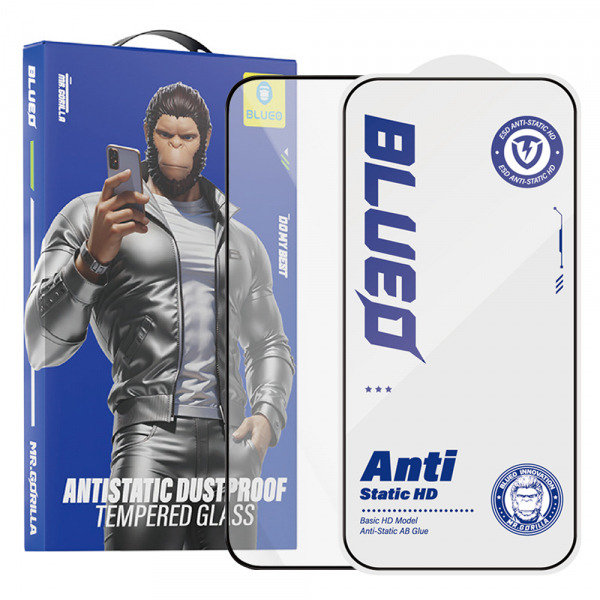 Folie de protectie Ecran Blueo Anti-Static HD pentru Apple iPhone 17e / 16e / 14 / 13 Pro, Sticla Securizata, Full Glue, Neagra
