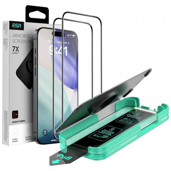 Folie de protectie Ecran ESR Armorite UltraFit2 pentru Apple 17 Pro Max, Sticla Securizata, Full Glue, Set 2 bucati, Neagra