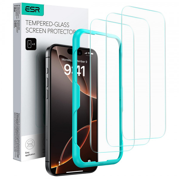 Folie de protectie Ecran ESR pentru Apple iPhone 18 Pro / 17 Pro, Sticla Securizata, Full Glue, Set 3 bucati