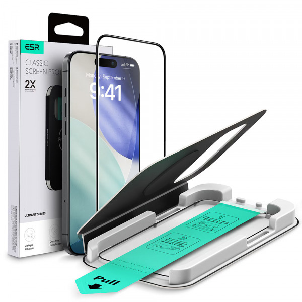 Folie de protectie Ecran ESR UltraFit pentru Apple iPhone 18 Pro / 17 Pro, Sticla Securizata, Full Glue, Neagra