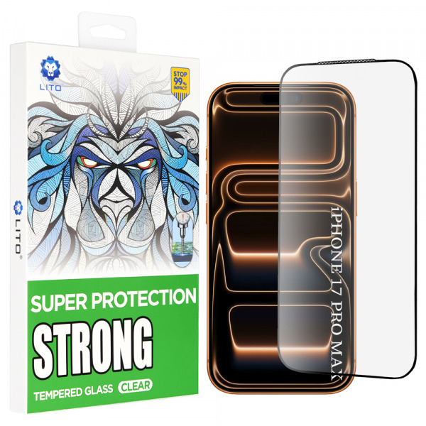 Folie de protectie Ecran Lito D+ Max Strong pentru Apple iPhone 18 Pro Max / 17 Pro Max, Sticla Securizata, Full Glue, Neagra