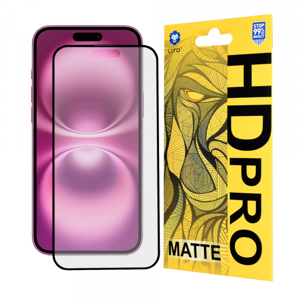 Folie de protectie Ecran Matte Lito HD Pro pentru Apple iPhone 16 Plus, Sticla Securizata, Full Glue, Neagra