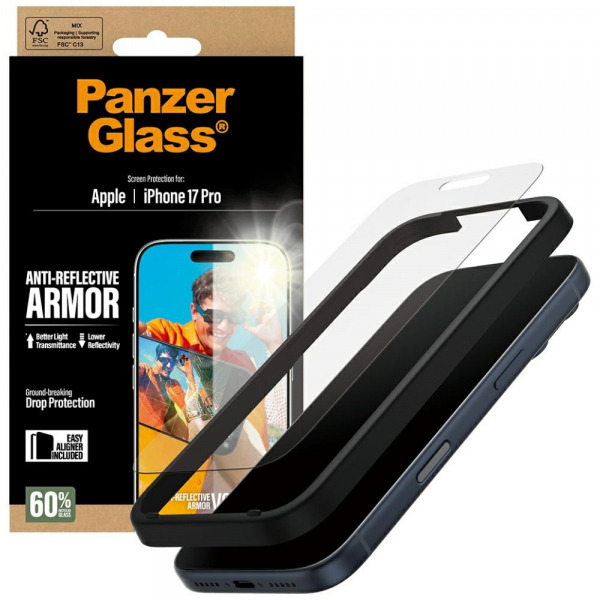 Folie de protectie Ecran Matte PanzerGlass Armor EasyAligner pentru Apple iPhone 17 Pro, Sticla Securizata, Full Glue