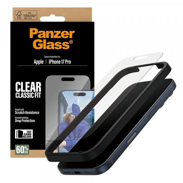Folie de protectie Ecran PanzerGlass Classic Fit EasyAligner pentru Apple iPhone 17 Pro, Sticla Securizata, Full Glue