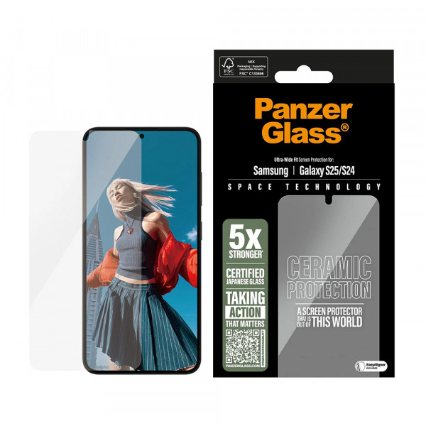 Folie de protectie Ecran PanzerGlass Ultra-Wide Ceramic EasyAligner pentru Samsung Galaxy S25 S931 / S24 S921, Sticla Securizata, Full Glue