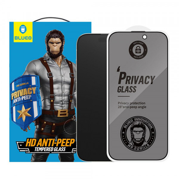 Folie de protectie Ecran Privacy Blueo Anti-Peep pentru Apple 17 Pro Max / 16 Pro Max, Sticla Securizata, Full Glue, Set 5 bucati