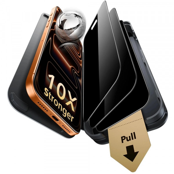 Folie de protectie Ecran Privacy ESR Armorite Pro UltraFit pentru Apple iPhone 18 Pro Max, Sticla Securizata, Full Glue, Set 3 bucati
