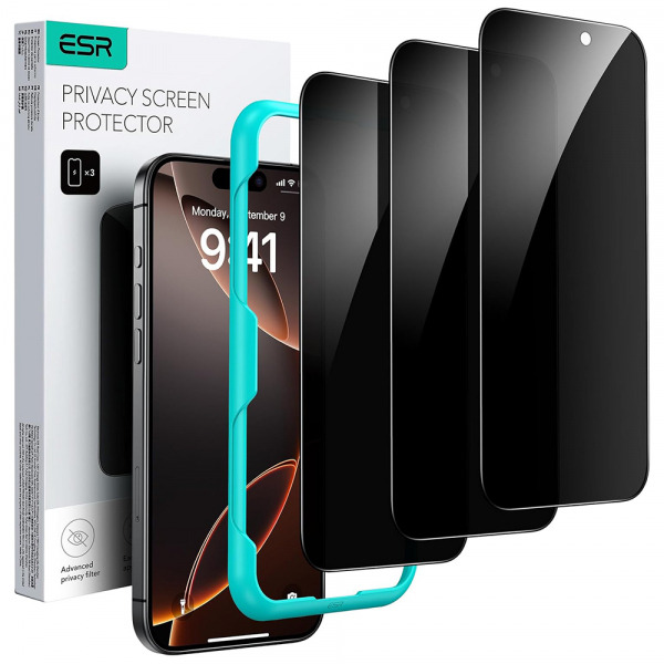 Folie de protectie Ecran Privacy ESR pentru Apple iPhone 17 Air, Sticla Securizata, Full Glue, Set 3 bucati