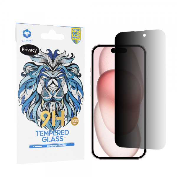 Folie de protectie Ecran Privacy Lito Classic pentru Apple iPhone 15, Sticla Securizata, Full Glue, 2.5D