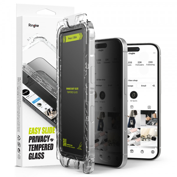 Folie de protectie Ecran Privacy Ringke Easy Slide pentru Apple iPhone 16 Plus / 15 Plus, Sticla Securizata, Full Glue, Set 2 bucati