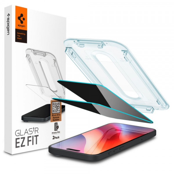 Folie de protectie Ecran Privacy Spigen GlastR EZ FIT pentru Apple iPhone 18 Pro Max / 17 Pro Max / 16 Pro Max, Sticla Securizata, Full Glue, Set 2 bucati AGL07908