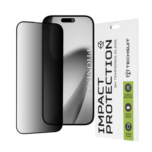 Folie de protectie Ecran Privacy Techsuit pentru Apple iPhone 17, Sticla Securizata, Full Glue, 111D