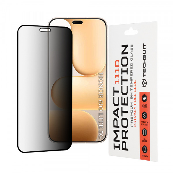 Folie de protectie Ecran Privacy Techsuit pentru Honor 600 Lite, Sticla Securizata, Full Glue, 111D