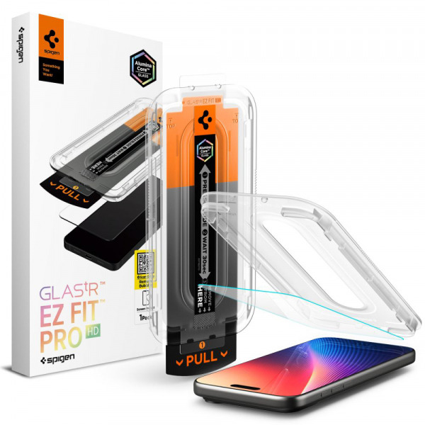 Folie de protectie Ecran Spigen GlastR EZ FIT Pro pentru Apple iPhone 18 Pro / 17 Pro / 17 / 16 Pro, Sticla Securizata, Full Glue AGL10097