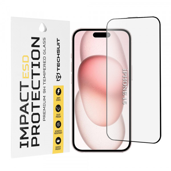 Folie de protectie Ecran Techsuit pentru Apple iPhone 16 / 15, Sticla Securizata, Full Glue, Neagra
