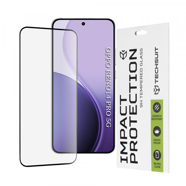 Folie de protectie Ecran Techsuit pentru Oppo Reno14 Pro, Sticla Securizata, Full Glue, 111D, Neagra