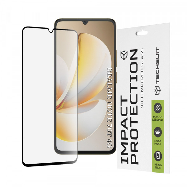 Folie de protectie Ecran Techsuit pentru Realme Note 70T, Sticla Securizata, Full Glue, 111D, Neagra