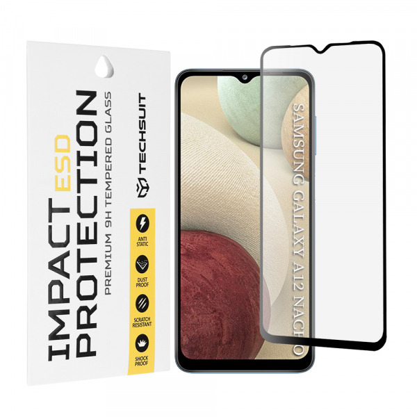 Folie de protectie Ecran Techsuit pentru Samsung Galaxy F12 F127 / A12 Nacho A127 / M02 M022 / M12 M127, Sticla Securizata, Full Glue, Neagra