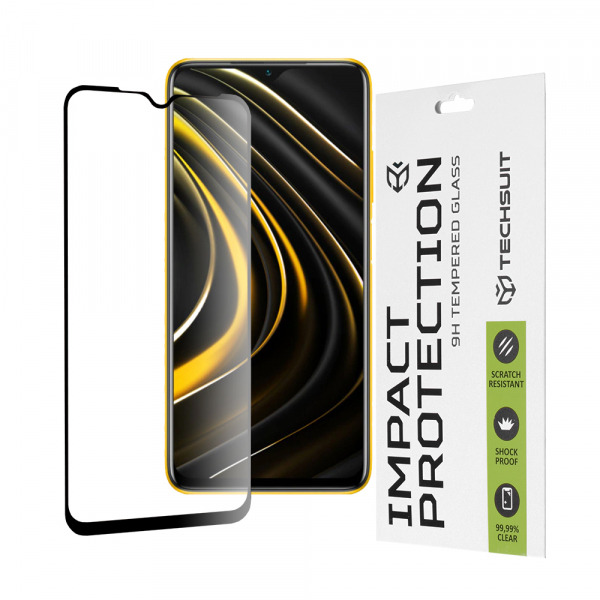 Folie de protectie Ecran Techsuit pentru Xiaomi Redmi 9 Power / 9T / Poco M3, Sticla Securizata, Full Glue, 111D, Neagra