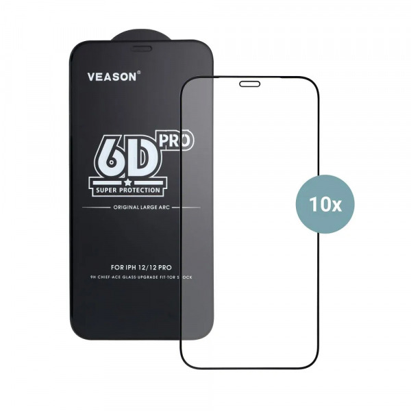 Folie de protectie Ecran Veason PRO pentru Apple iPhone 18 Pro / 17 Pro / 16 Pro, Sticla Securizata, Full Glue, Set 10 bucati, 6D, Neagra