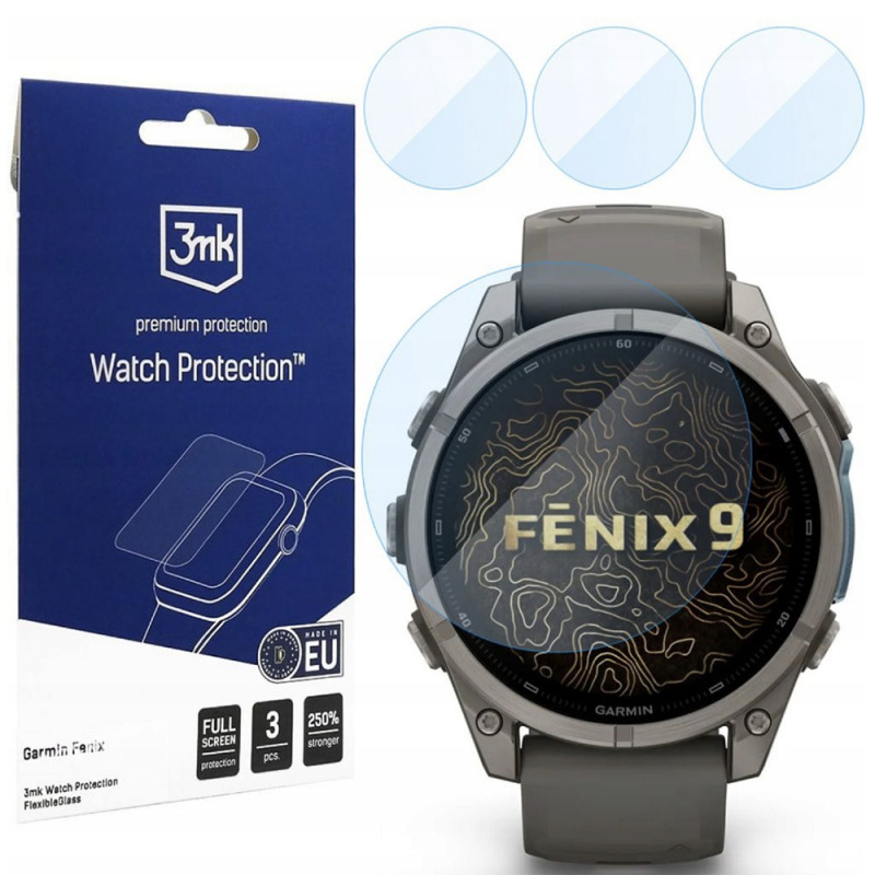 Folie Protectie 3MK FlexibleGlass pentru Garmin Fenix 9 47mm, Set 3 bucati, Sticla Flexibila