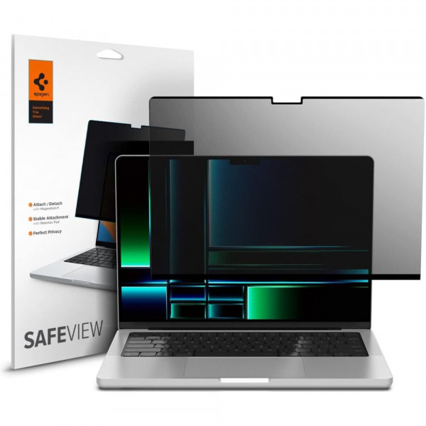 Folie Protectie Ecran Privacy Spigen Safe View Magnetic pentru Apple MacBook Pro 14inch (2026) / (2025) / (2024) / (2023) / (2022) / (2021), Plastic