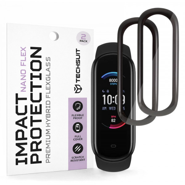 Folie Protectie Techsuit Nano Flex pentru Amazfit Band 5, Set 2 bucati, Plastic, Neagra