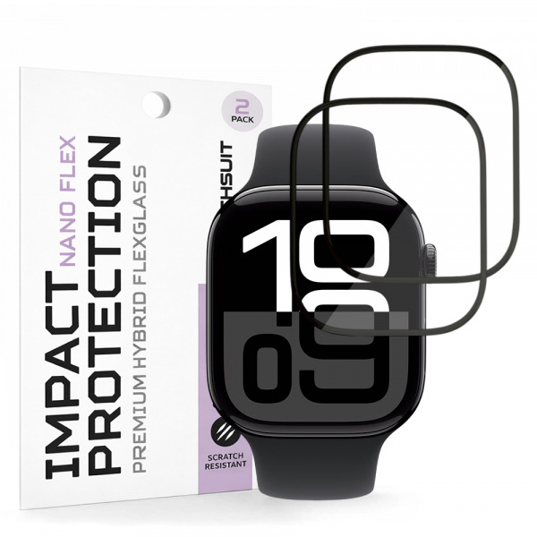 Folie Protectie Techsuit Nano Flex pentru Apple Watch Series 10 / 11 46mm, Set 2 bucati, Plastic, Neagra