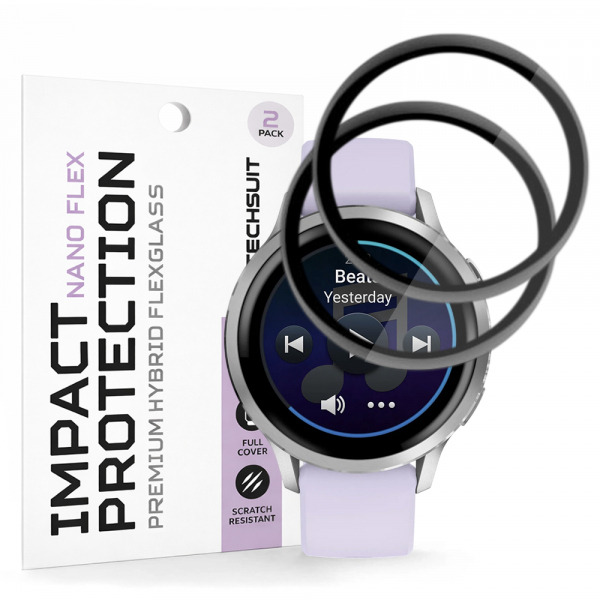 Folie Protectie Techsuit Nano Flex pentru Garmin Venu 4 41mm, Set 2 bucati, Plastic, Neagra