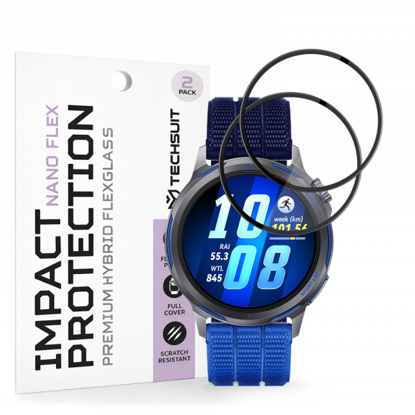 Folie de protectie Ecran Techsuit Nano Flex pentru Huawei Watch GT Runner 2, Plastic, Set 2 bucati, Neagra