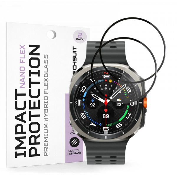 Folie Protectie Techsuit Nano Flex pentru Samsung Galaxy Watch Ultra, Set 2 bucati, Plastic, Neagra