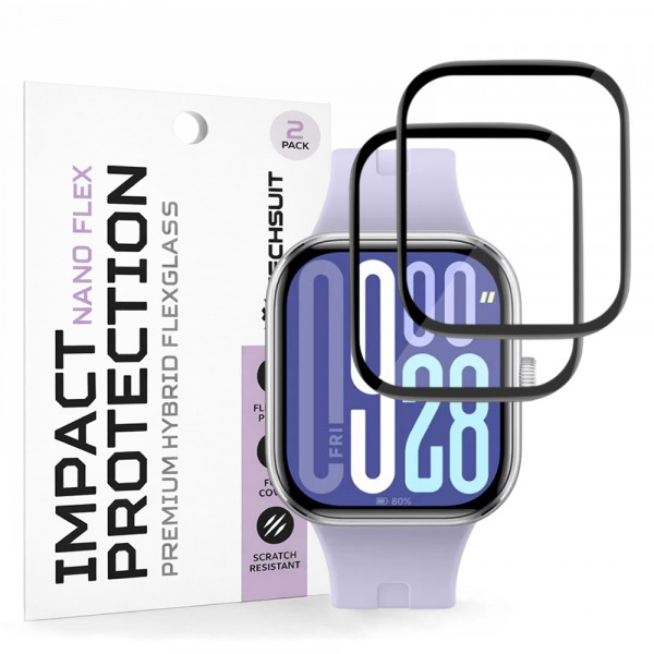 Folie Protectie Techsuit Nano Flex pentru Xiaomi Redmi Watch 5, Set 2 bucati, Plastic, Neagra