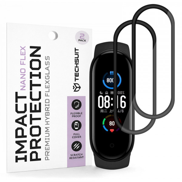 Folie Protectie Techsuit Nano Flex pentru Xiaomi Smart Band 6 / 5, Set 2 bucati, Plastic, Neagra