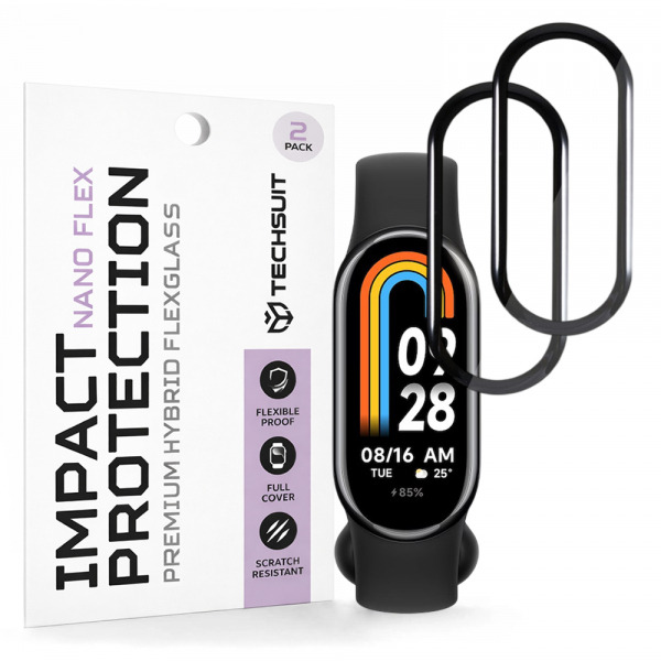 Folie Protectie Techsuit Nano Flex pentru Xiaomi Smart Band 8, Set 2 bucati, Plastic, Neagra