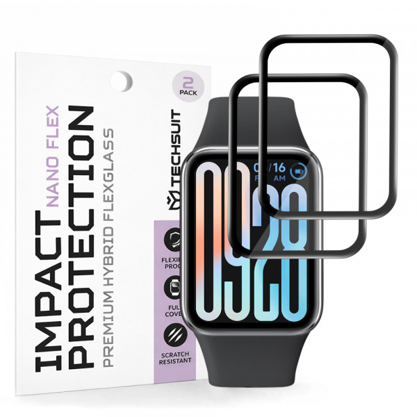 Folie Protectie Techsuit Nano Flex pentru Xiaomi Smart Band 9 Pro, Set 2 bucati, Plastic, Neagra