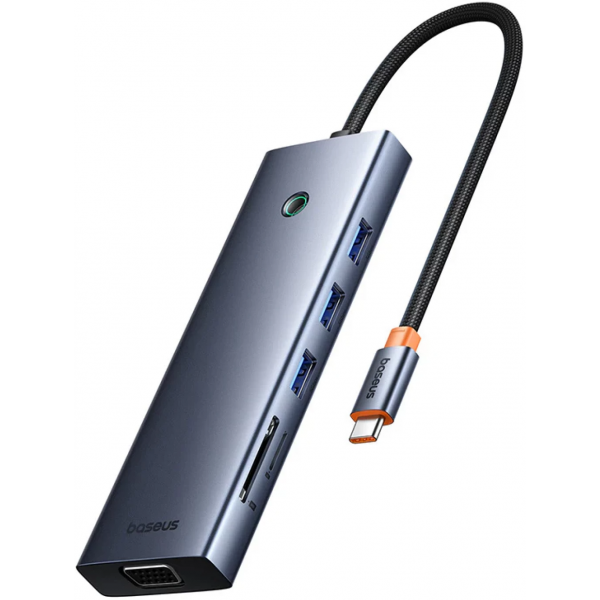 Hub USB-C Baseus UltraJoy, 3 x USB-A 3.0 - 1 x USB-C - 1 x HDMI - 1 x VGA - 1 x Jack 3.5mm - 1 x RJ45 - 1 x SD - 1 x microSD, Gri B0005280C811-00