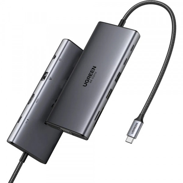Hub USB-C UGREEN CM639 (45520), 2 x USB-A 3.2 - 3 x USB-C - 1 x HDMI - 1 x VGA - 1 x Jack 3.5mm - 1 x RJ45 - 1 x SD - 1 x microSD, Gri