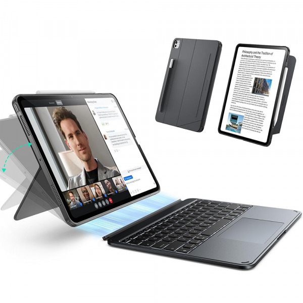 Husa cu Tastatura pentru Apple iPad Air 11 (2026) / iPad Air 11 (2025) / Air 11 (2024) / Air (2022) / Air (2020), ESR, Shift, Gri