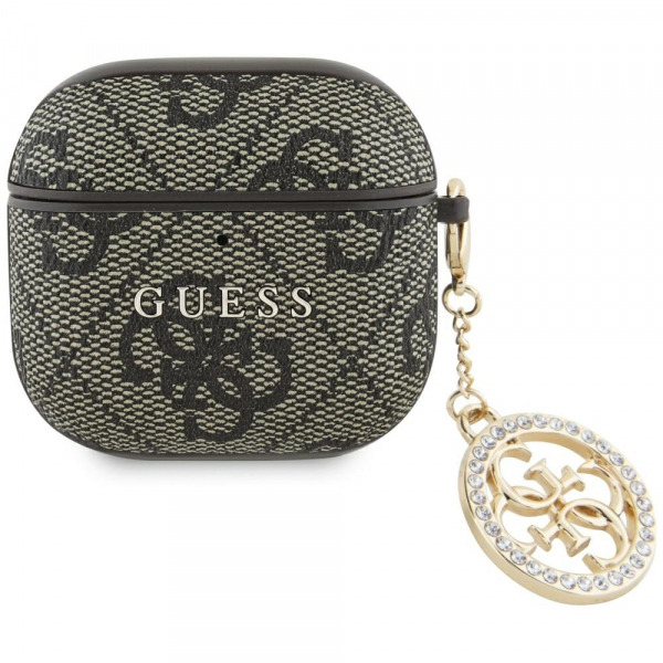 Husa Guess 4G Strass Charm pentru Apple AirPods 4, Maro